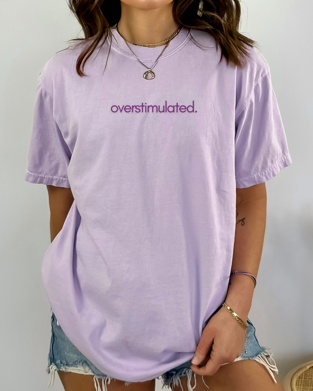 'overstimulated.' Embroidered Hoodie / T-Shirt – Monochrome Purple