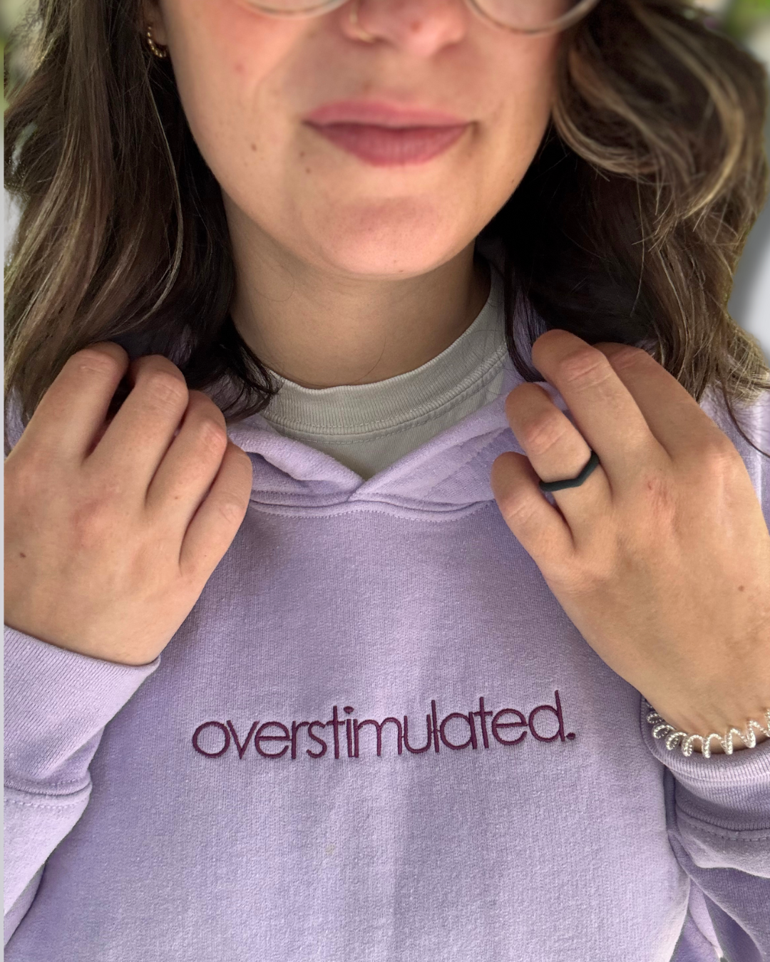 'overstimulated.' Embroidered Hoodie / T-Shirt – Monochrome Purple