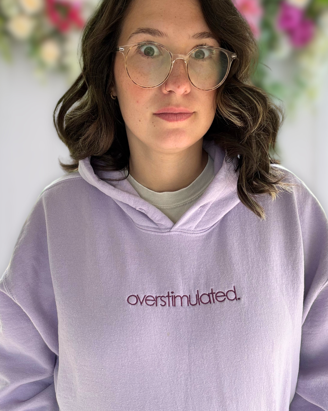 'overstimulated.' Embroidered Hoodie / T-Shirt – Monochrome Purple