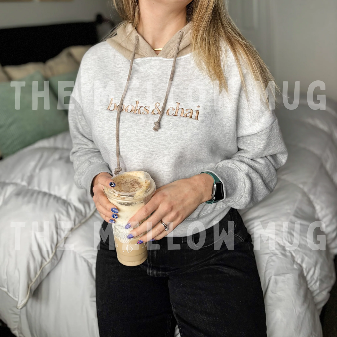 'Books&______' Color-Blocked Crop Hoodie