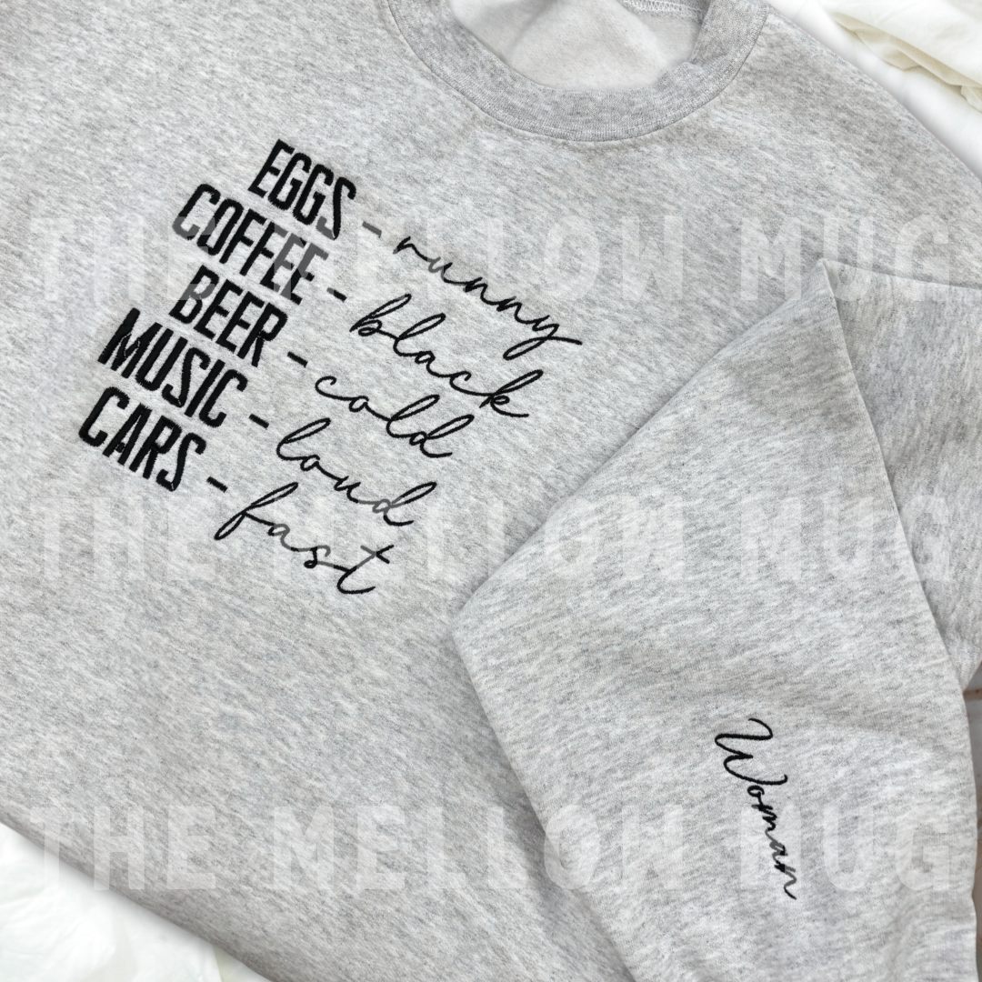 'Eggs, runny. Coffee, black.' Embroidered Sweatshirt (Kate Stewart's LICENSED Ravenhood® Collection)