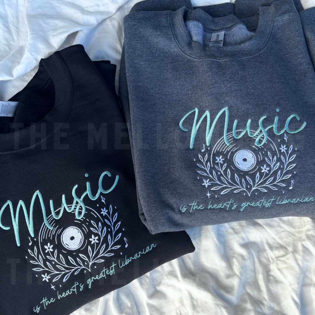 'Music is the Heart's Greatest Librarian' Embroidered Design - Multiple Options (Kate Stewart's LICENSED Bittersweet Symphony Collection)