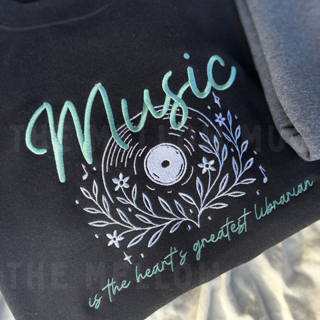 'Music is the Heart's Greatest Librarian' Embroidered Design - Multiple Options (Kate Stewart's LICENSED Bittersweet Symphony Collection)