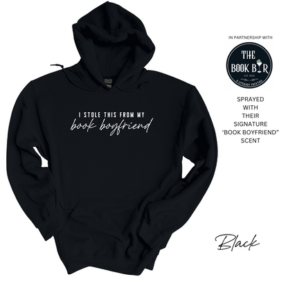 'I stole this from my book boyfriend' Embroidered Hoodie (The Mellow Mug x The Book Bar Apothecary)