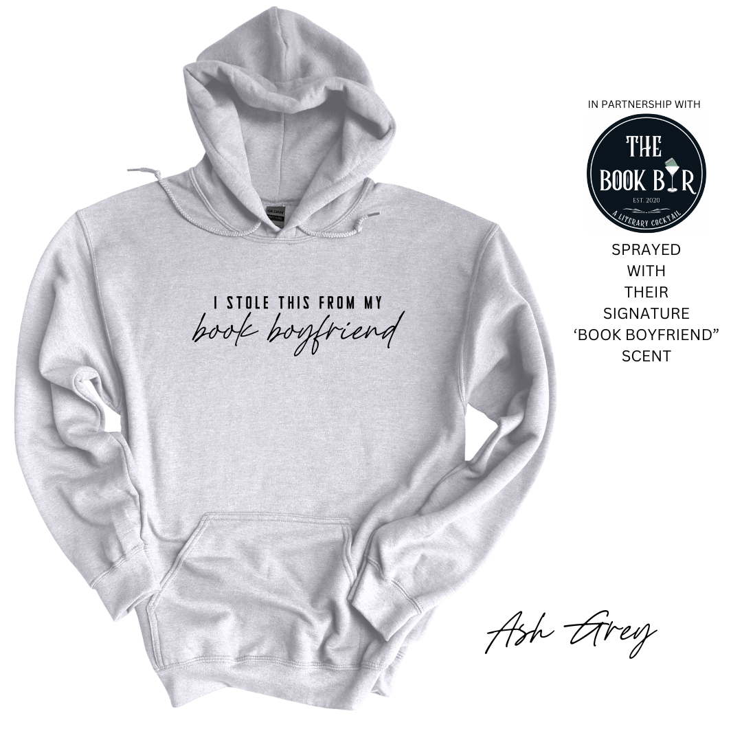 'I stole this from my book boyfriend' Embroidered Hoodie (The Mellow Mug x The Book Bar Apothecary)