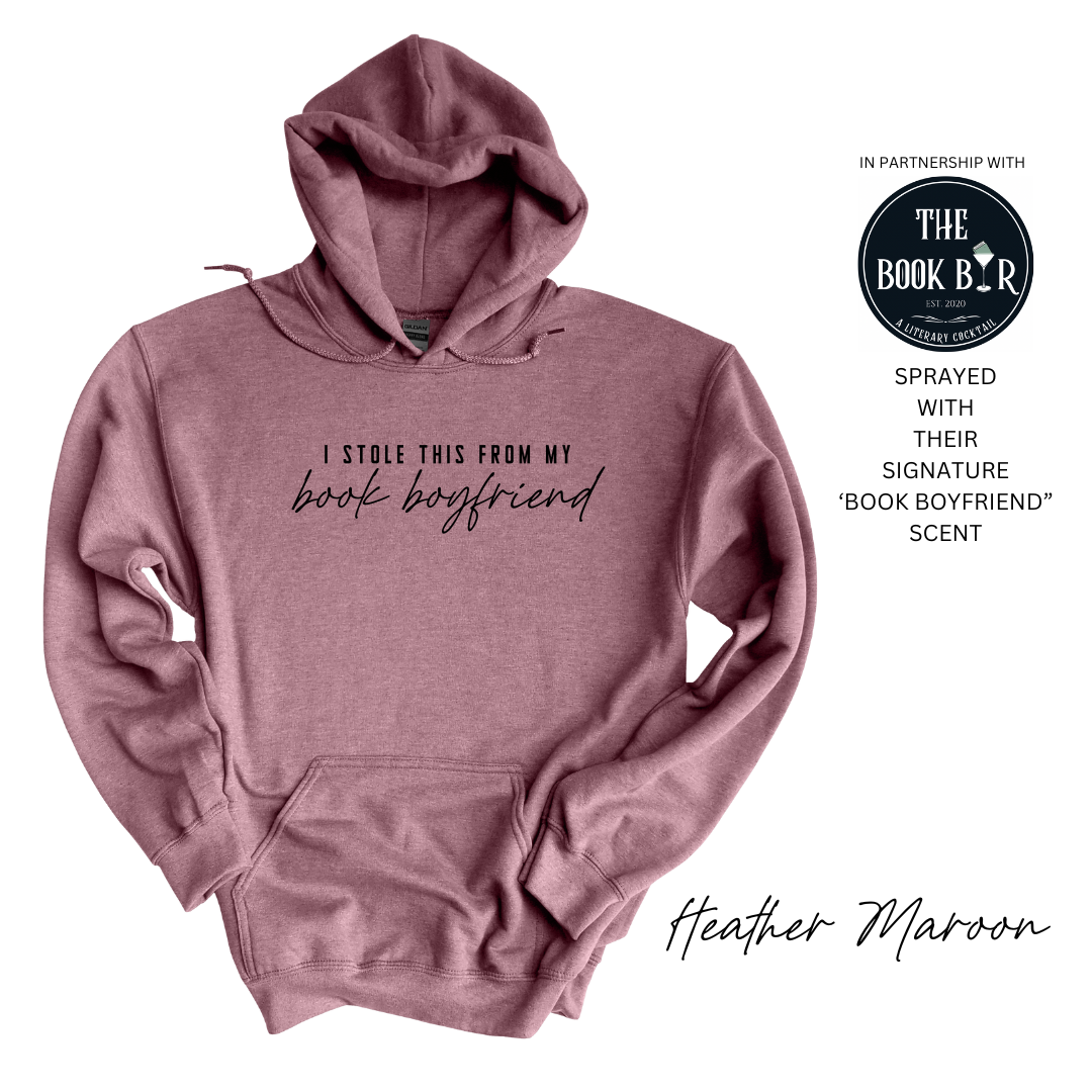 'I stole this from my book boyfriend' Embroidered Hoodie (The Mellow Mug x The Book Bar Apothecary)