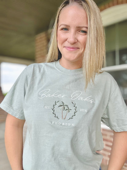 Baker Oaks Tourist Tee — Embroidered Design (Baker Oaks x Ambar Cordova Licensed Collection)