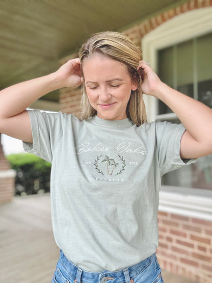 Baker Oaks Tourist Tee — Embroidered Design (Baker Oaks x Ambar Cordova Licensed Collection)