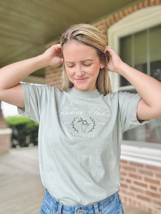 Baker Oaks Tourist Tee — Embroidered Design (Baker Oaks x Ambar Cordova Licensed Collection)