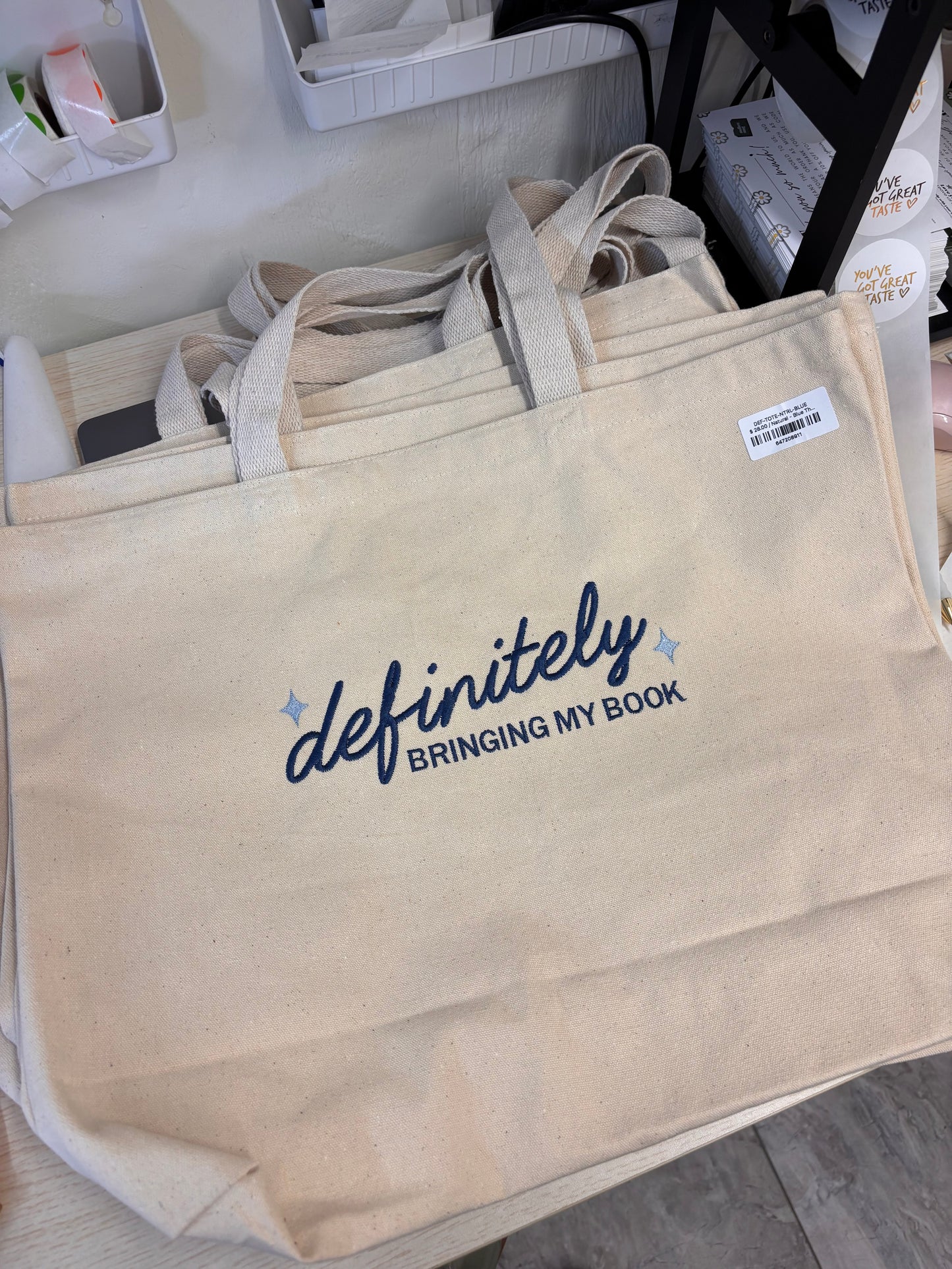 Definitely Bringing My Book. Embroidered Tote Bag