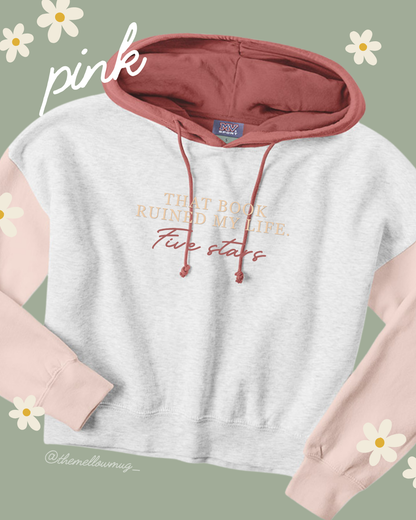 'Five Stars' Color-Blocked Crop Hoodie (Embroidered Design - Multiple Color Options)