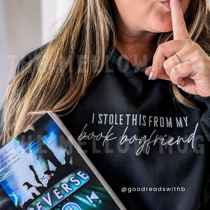 'I stole this from my book boyfriend' Embroidered Hoodie (The Mellow Mug x The Book Bar Apothecary)