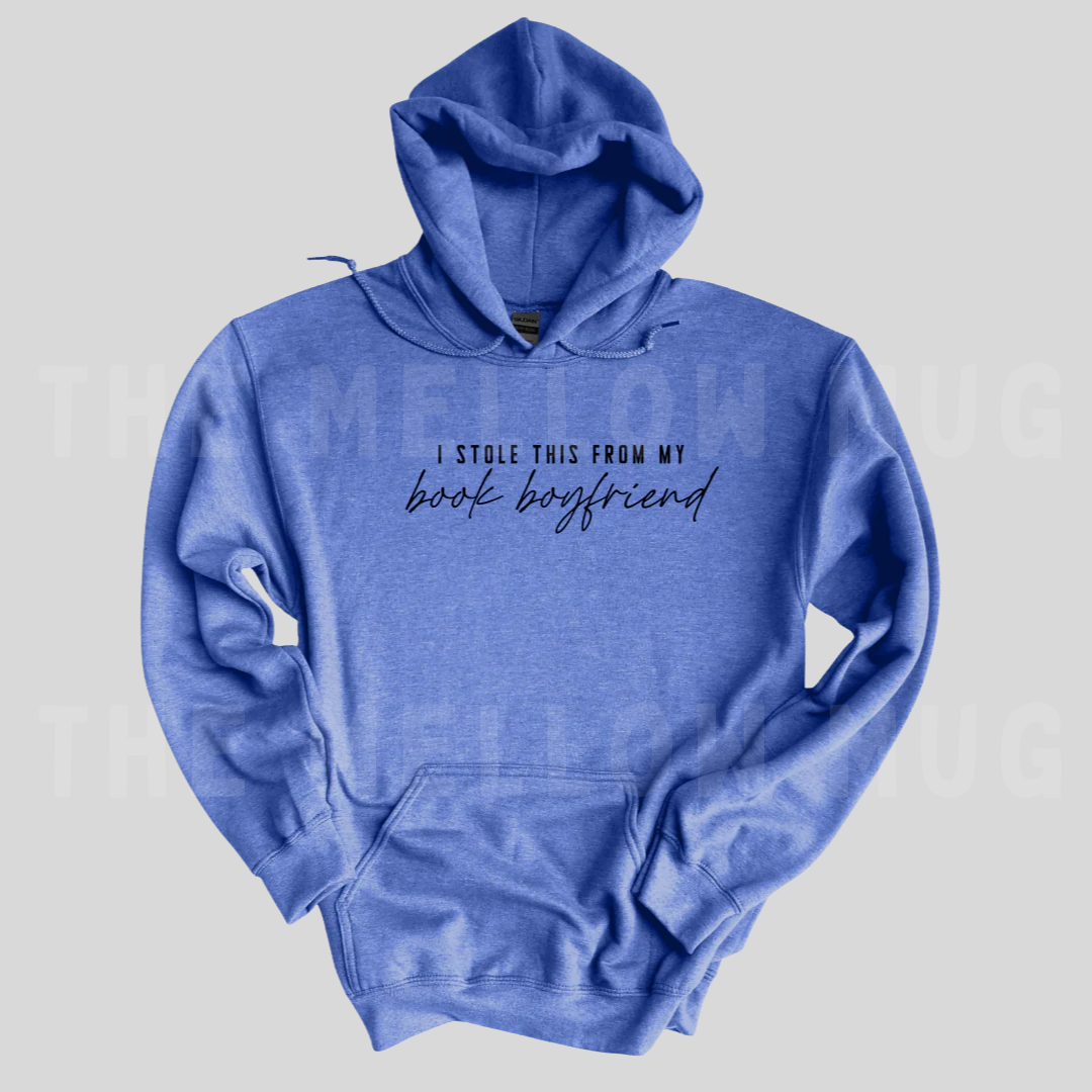 'I stole this from my book boyfriend' Embroidered Hoodie (The Mellow Mug x The Book Bar Apothecary)