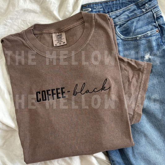 'Coffee, black.' Embroidered T-Shirt (Kate Stewart's LICENSED Ravenhood® Collection)