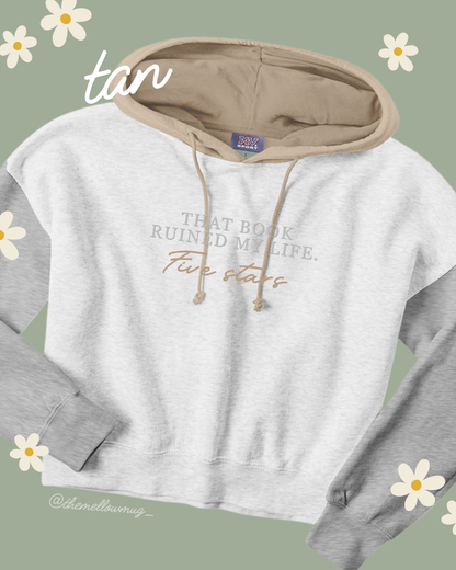 'Five Stars' Color-Blocked Crop Hoodie (Embroidered Design - Multiple Color Options)