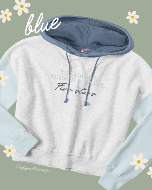 'Five Stars' Color-Blocked Crop Hoodie (Embroidered Design - Multiple Color Options)