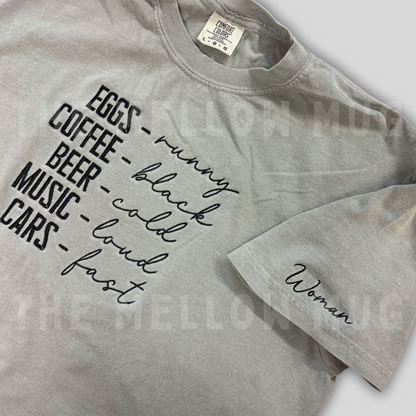 'Eggs, runny. Coffee, black.' Embroidered T-Shirt (Kate Stewart's LICENSED Ravenhood® Collection)