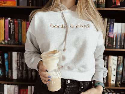 'Books&______' Color-Blocked Crop Hoodie