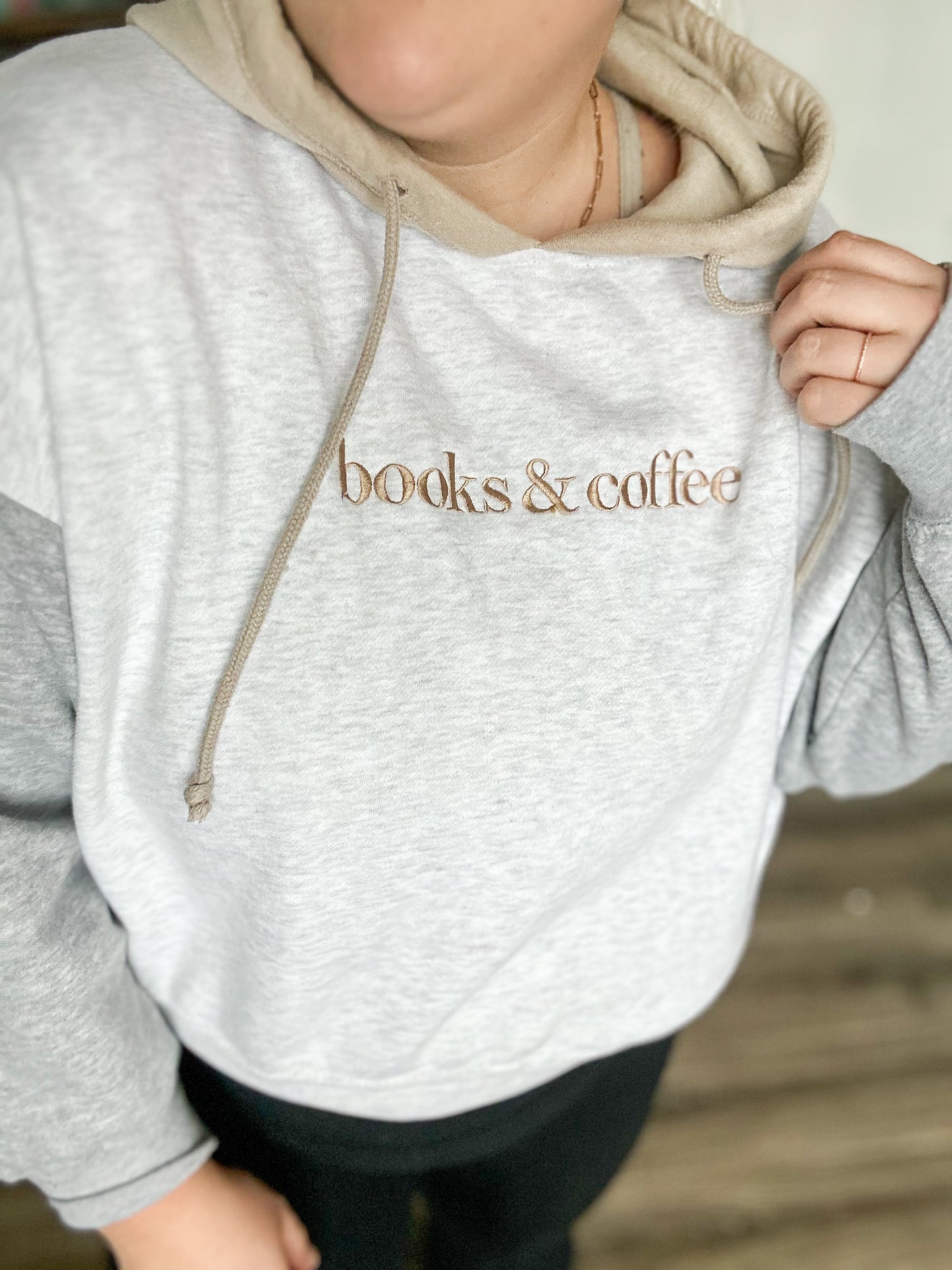 'Books&______' Color-Blocked Crop Hoodie