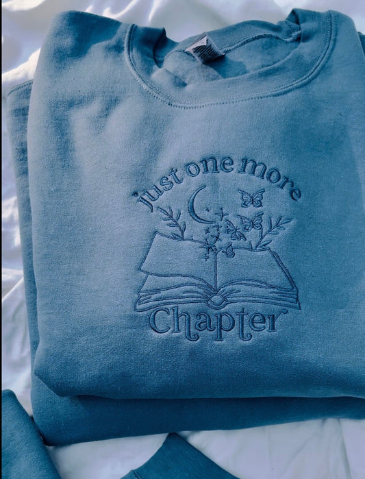 'Just One More Chapter' Sweatshirt (Embroidered) - Monochromatic Blue