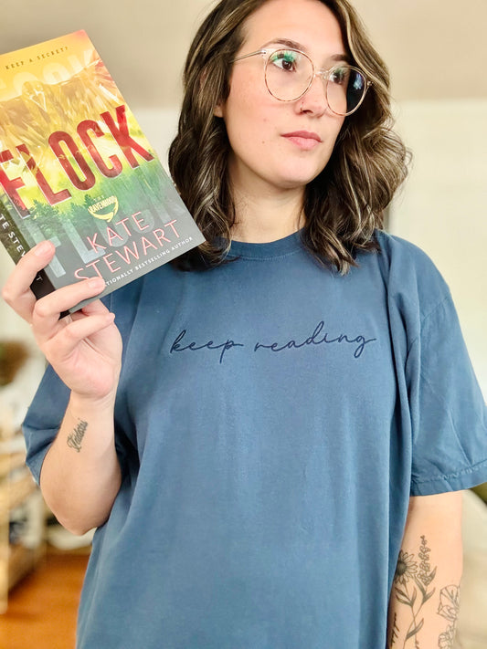 'Keep Reading' Embroidered T-Shirt (Kate Stewart's LICENSED Ravenhood® Collection)