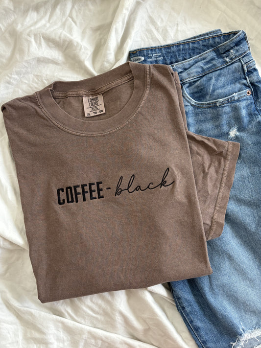 'Coffee, black.' Embroidered T-Shirt (Kate Stewart's LICENSED Ravenhood® Collection)