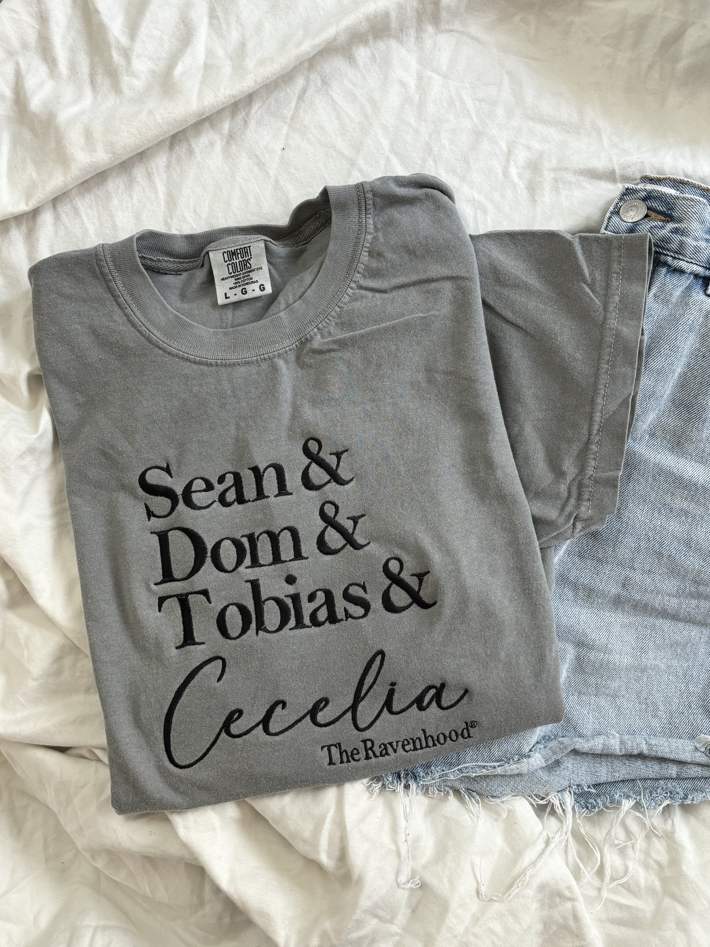 'Sean & Dom & Tobias & Cecelia' Embroidered T-Shirt (Kate Stewart's LICENSED Ravenhood® Collection)