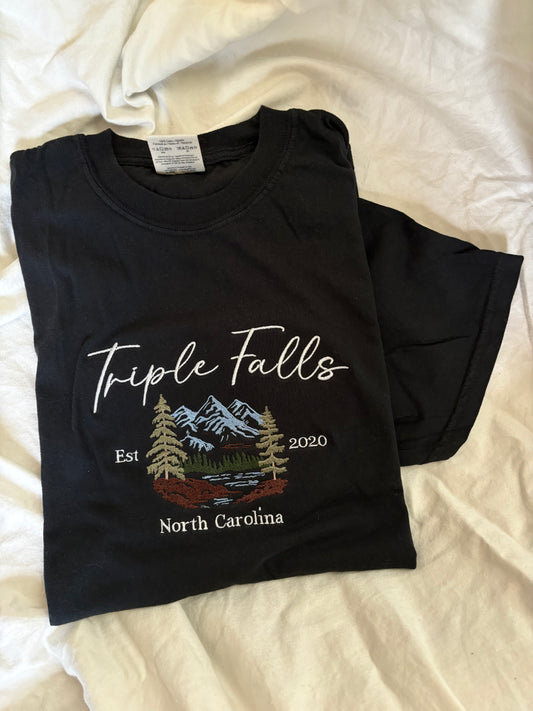 'Triple Falls' Embroidered T-Shirt Imperfect Sale X-LARGE