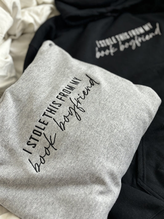 'I stole this from my book boyfriend' Embroidered Hoodie (The Mellow Mug x The Book Bar Apothecary)