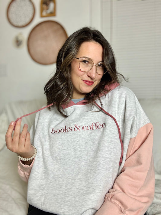 'Books&______' Color-Blocked Crop Hoodie (PINK - LIMITED EDITION)