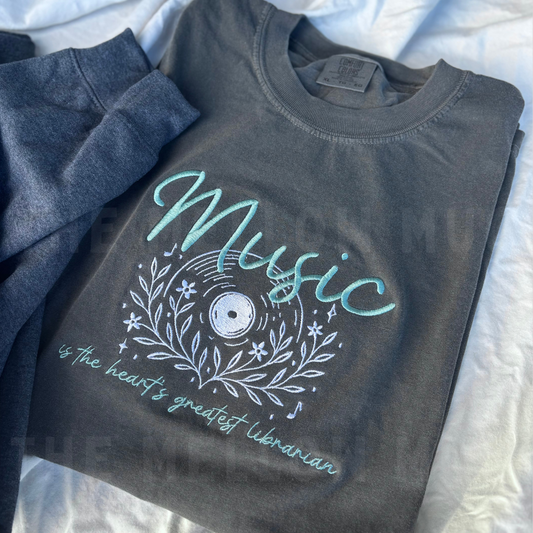 'Music is the Heart's Greatest Librarian' Embroidered Design - Multiple Options (Kate Stewart's LICENSED Bittersweet Symphony Collection)